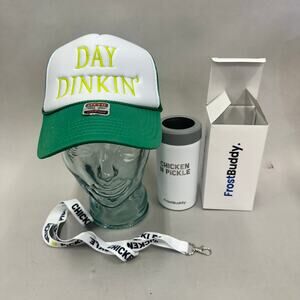 Chicken n Pickle pickleball swag set Day Dinker trucker hat, lanyard, can cooler